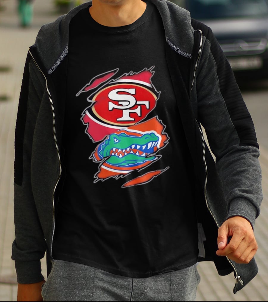 San Francisco 49ers SF Florida Gators Alligator Torn Fabric Football NFL NCAA T-Shirt