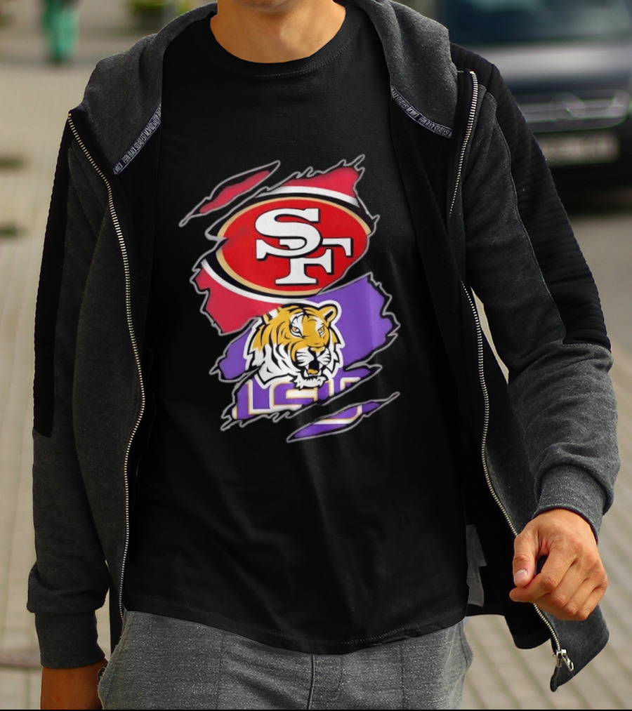 San Francisco 49ers SF And LSU Tigers Tiger Distressed T-Shirt