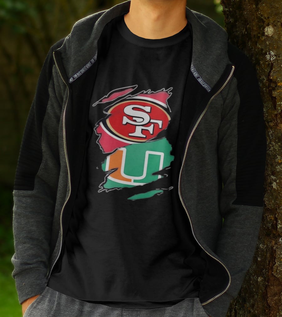 San Francisco 49ers SF And Miami Hurricanes U Distressed Logos T-Shirt