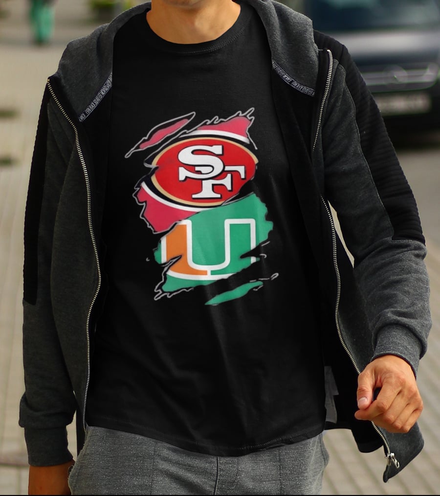 San Francisco 49ers SF And Miami Hurricanes U Distressed Logos T-Shirt