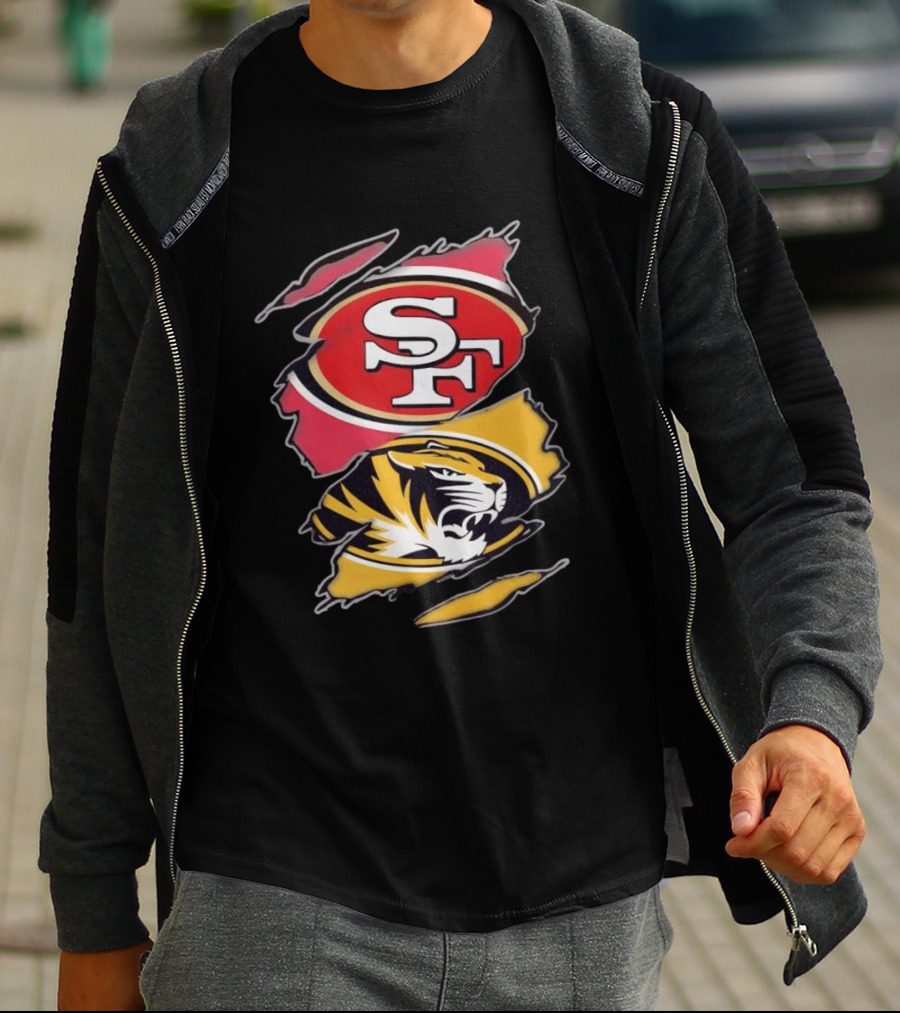 San Francisco 49ers Missouri Tigers Distressed Logo Rip Claw Marks T-Shirt
