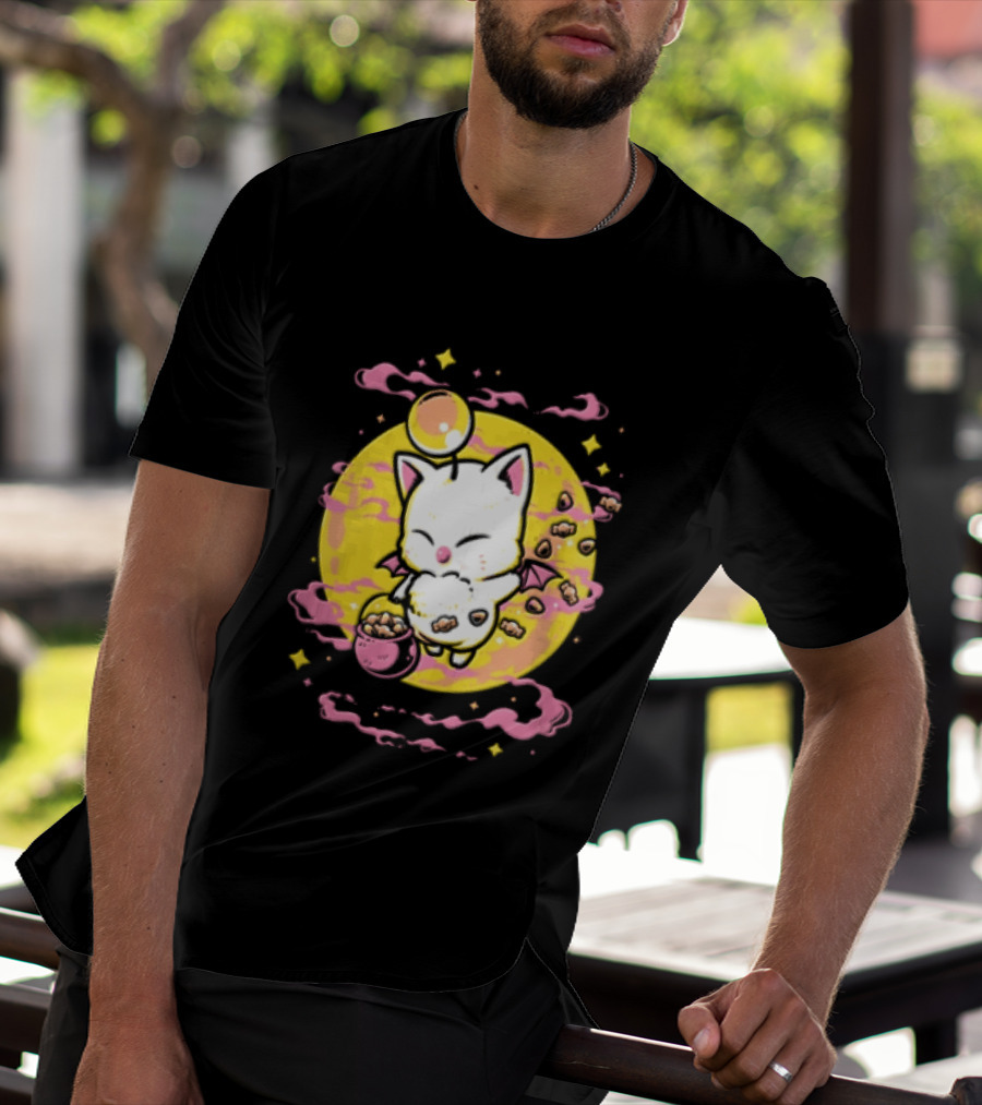 Moogle Cute Character With Candy Bucket And Glowing Yellow T-Shirt
