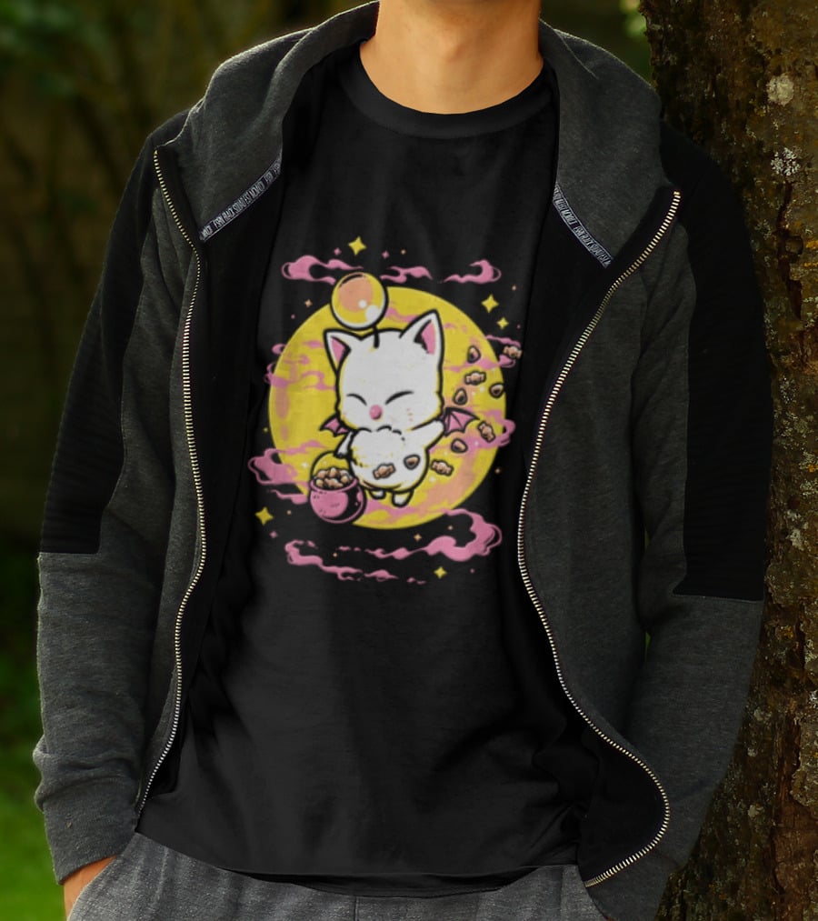 Moogle Cute Character With Candy Bucket And Glowing Yellow T-Shirt