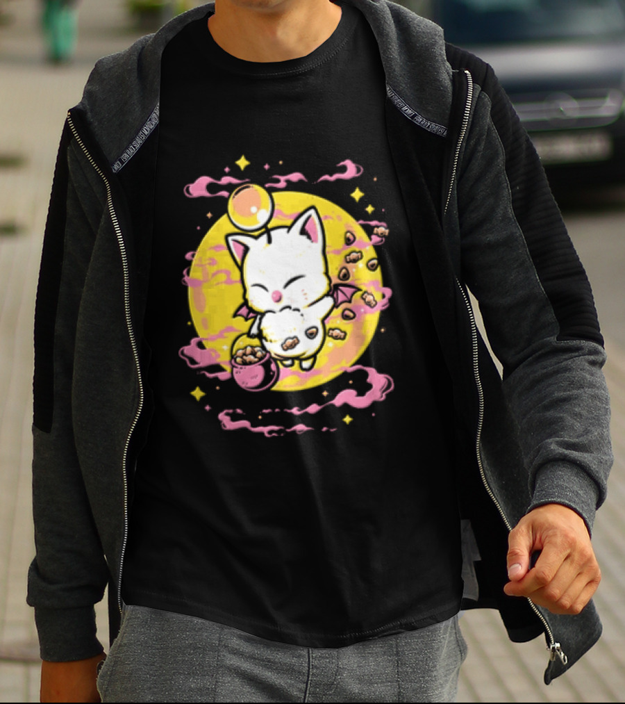 Moogle Cute Character With Candy Bucket And Glowing Yellow T-Shirt