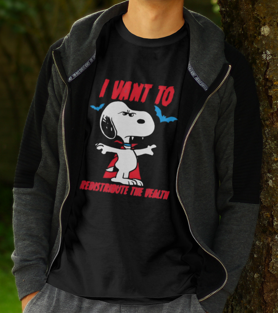 Snoopy I Vant To Redistribute The Wealth Vampire Cape And Bats T-Shirt