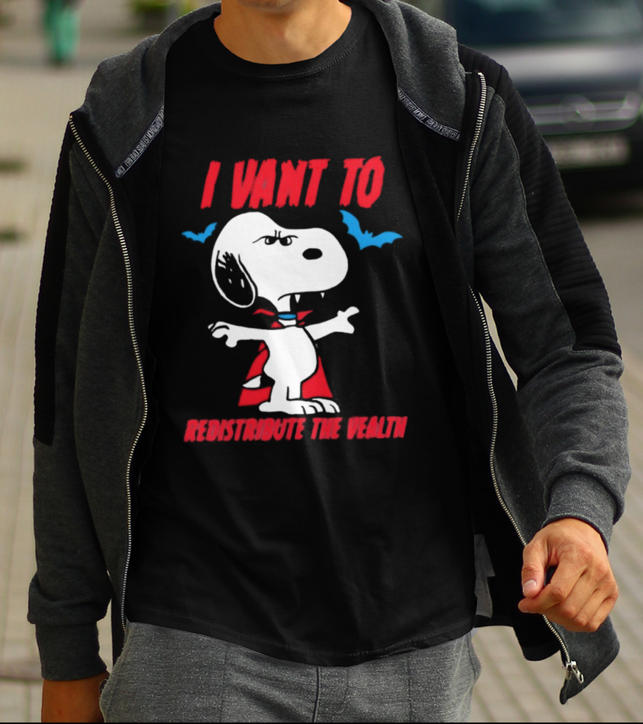 Snoopy I Vant To Redistribute The Wealth Vampire Cape And Bats T-Shirt