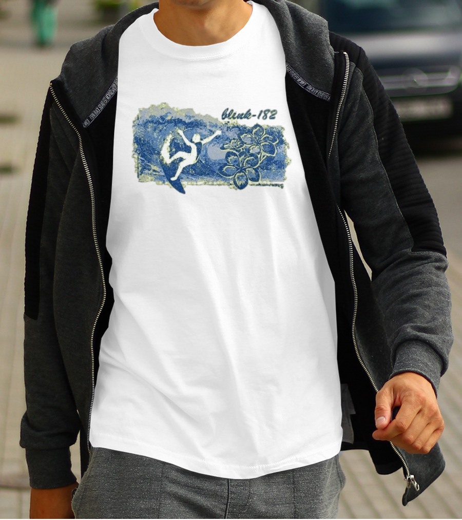 Blink 182 Surfer With Floral Wave T-Shirt