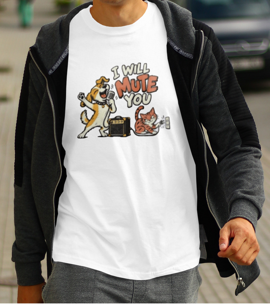 I Will Mute You Dog Singing Cat Unplugging Amplifier Fun Music Humor T-Shirt