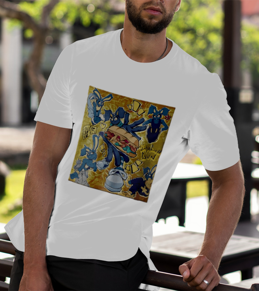 Shadow Bun Blue Rabbit Characters With Sandwich And Stevobeni T-Shirt