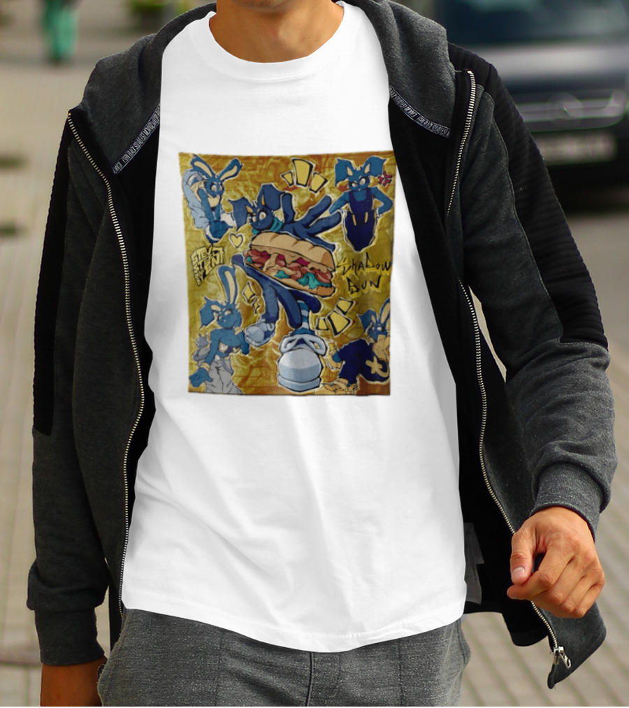Shadow Bun Blue Rabbit Characters With Sandwich And Stevobeni T-Shirt