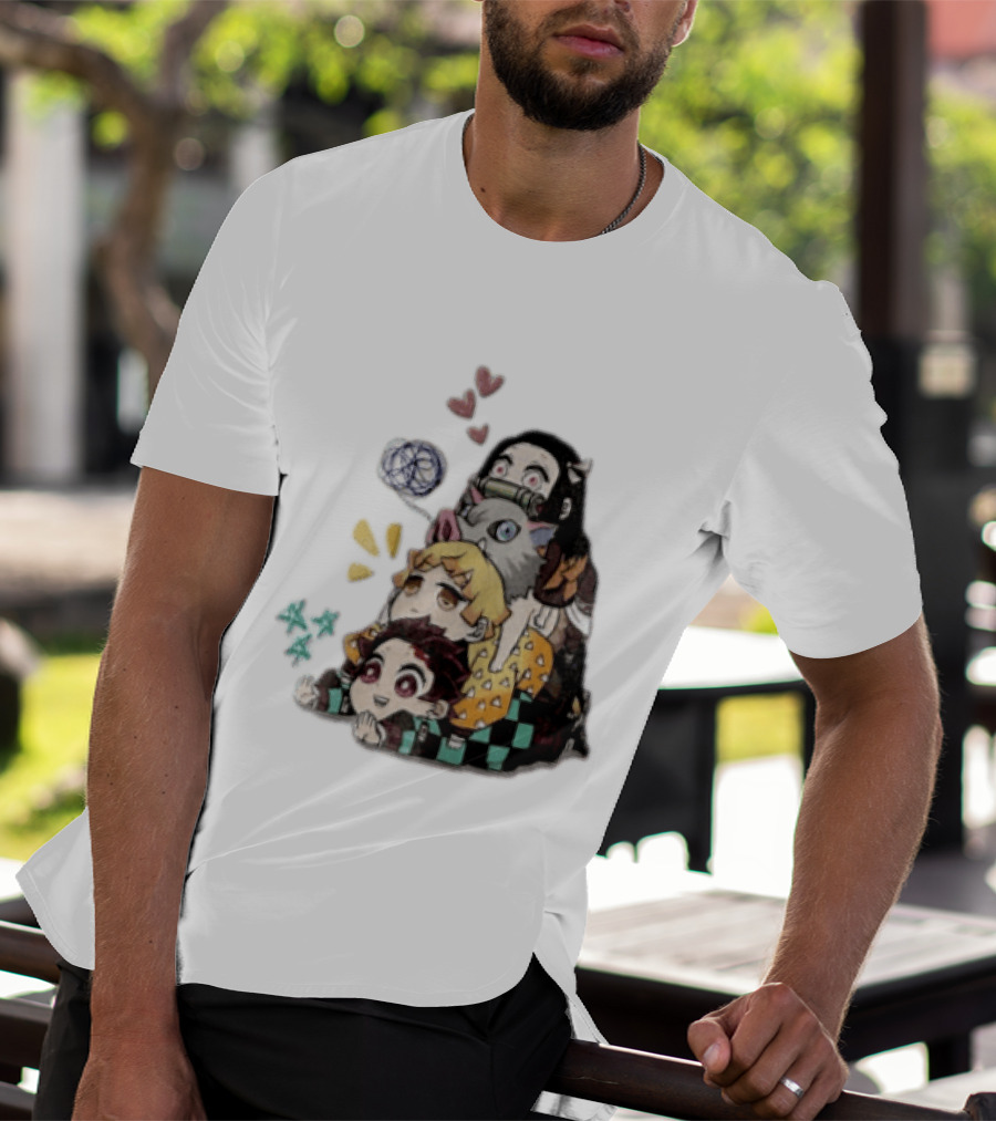 Tanjiro Kamado Zenitsu Agatsuma Inosuke Hashibira Nezuko Hearts Demon Slayer T-Shirt