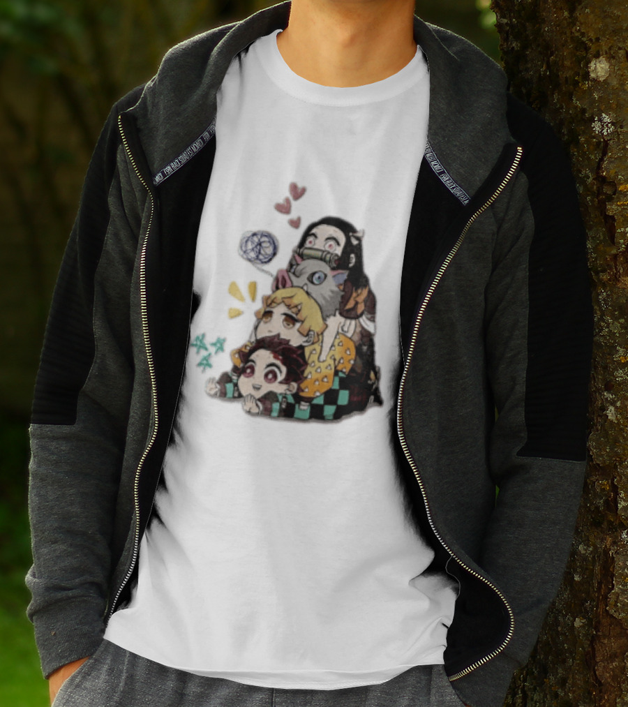 Tanjiro Kamado Zenitsu Agatsuma Inosuke Hashibira Nezuko Hearts Demon Slayer T-Shirt