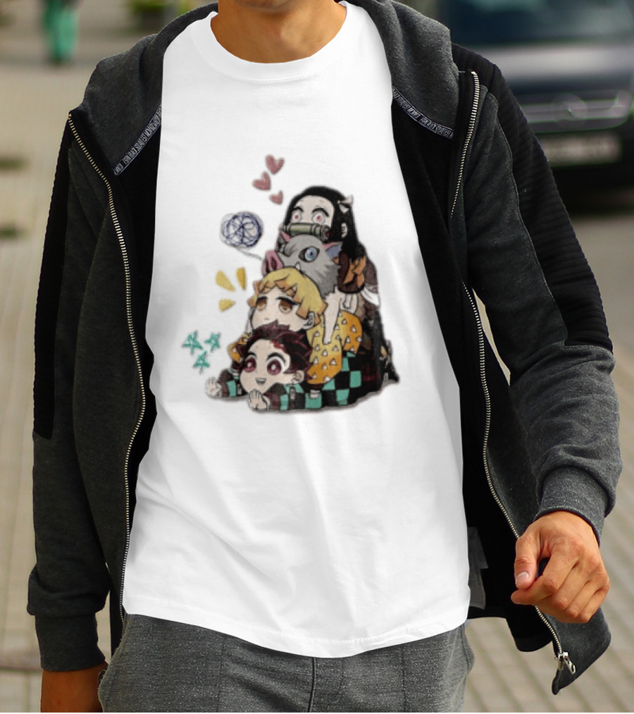 Tanjiro Kamado Zenitsu Agatsuma Inosuke Hashibira Nezuko Hearts Demon Slayer T-Shirt