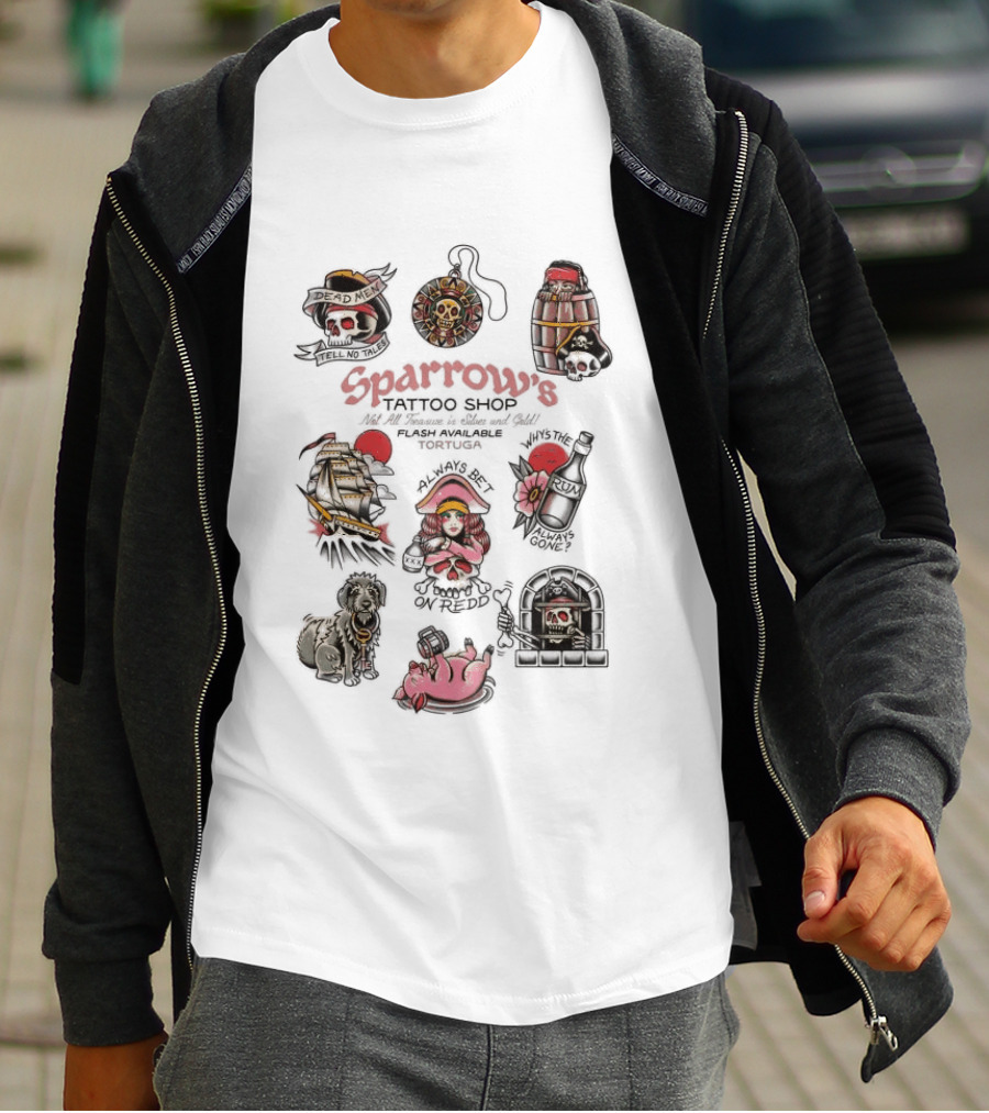 Sparrows Tattoo Shop Pirate Themed Art And Iconic Motifs Collection T-Shirt