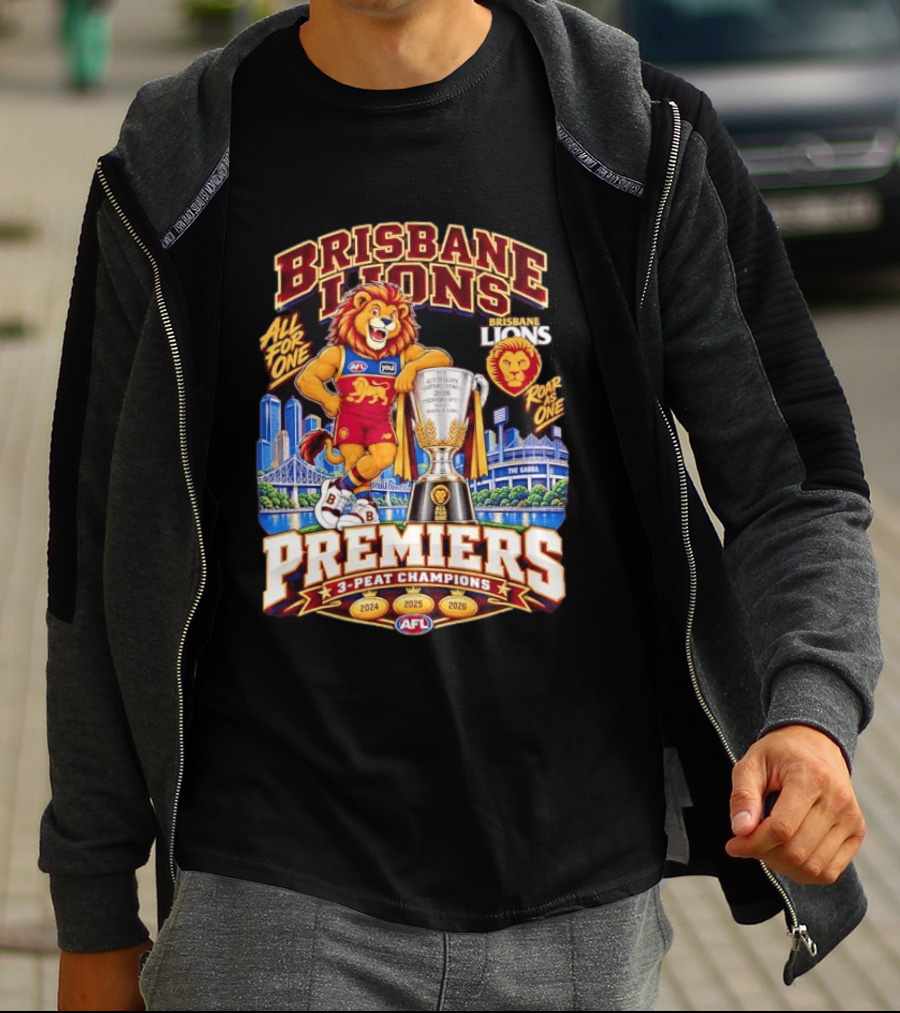 Brisbane Lions 2026 AFL Premiers 3 Peat Champions Roar As One T-Shirt