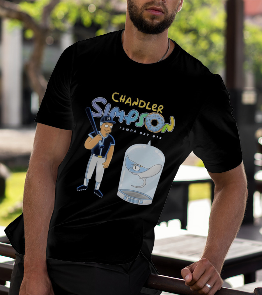 Chandler Simpson Tampa Bay Rays Cartoon Character #14 With Baseball Bat And Manta Ray T-Shirt