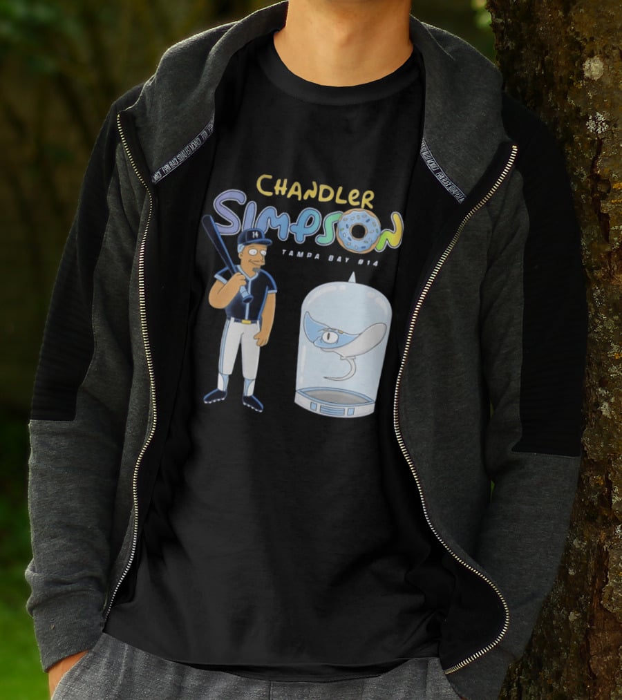 Chandler Simpson Tampa Bay Rays Cartoon Character #14 With Baseball Bat And Manta Ray T-Shirt