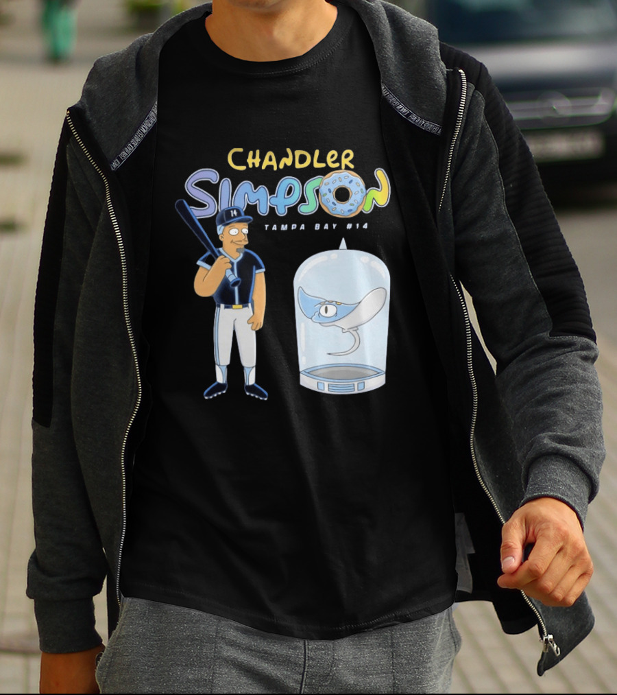 Chandler Simpson Tampa Bay Rays Cartoon Character #14 With Baseball Bat And Manta Ray T-Shirt