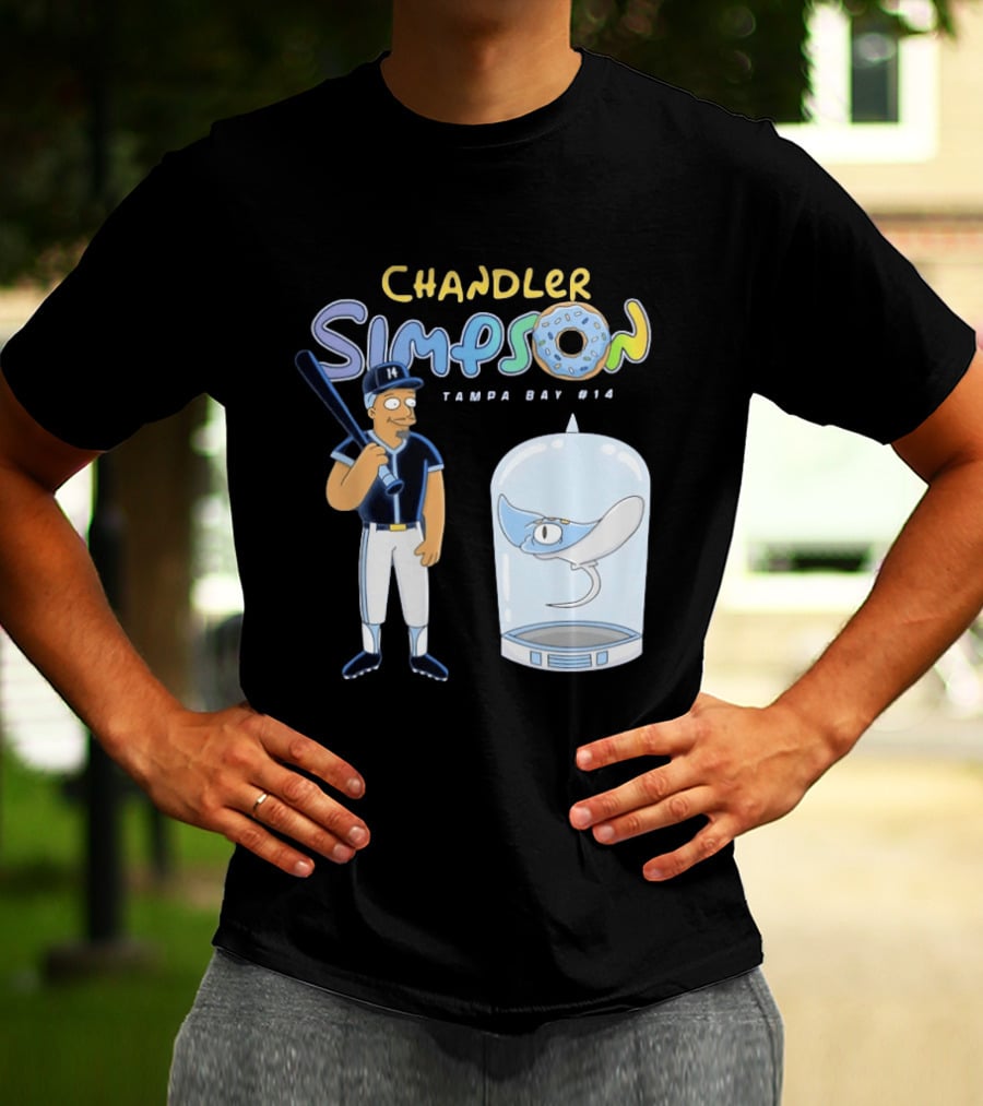 Chandler Simpson Tampa Bay Rays Cartoon Character #14 With Baseball Bat And Manta Ray T-Shirt