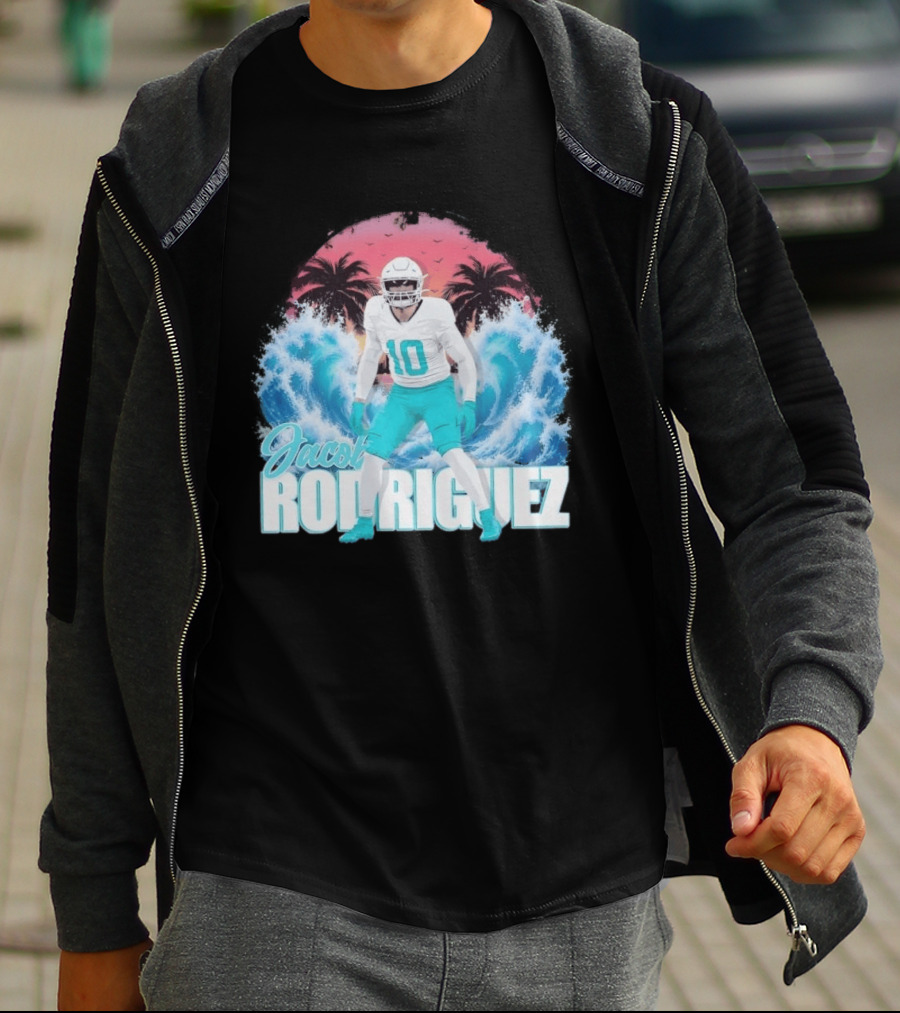 Jacob Rodriguez Miami Dolphins Tidal Wave Football Player Tropical T-Shirt