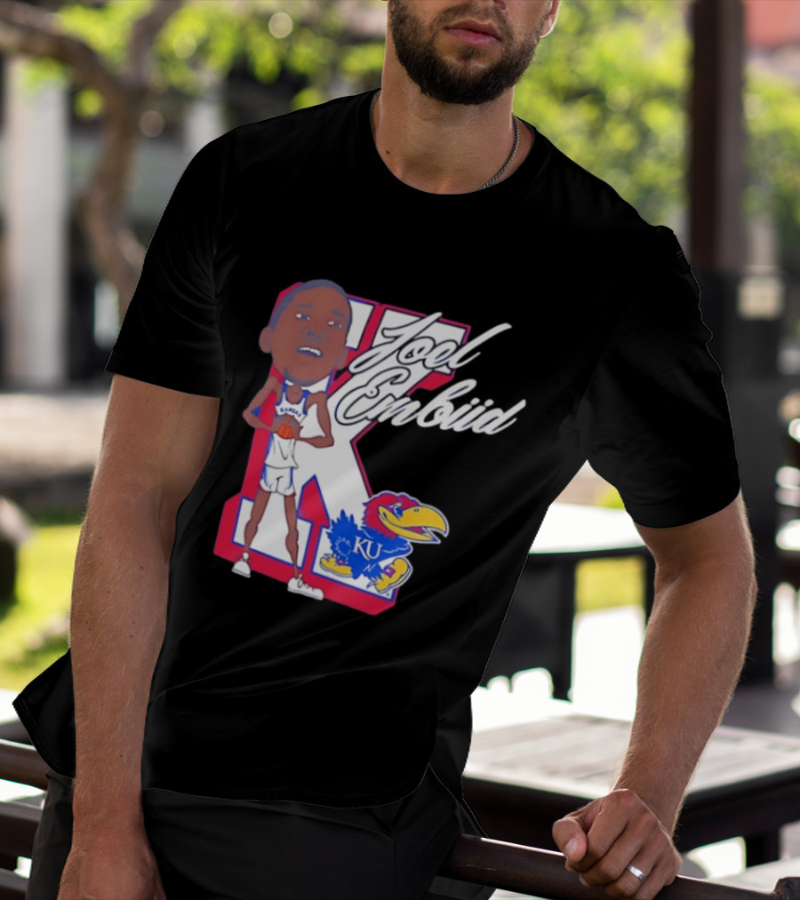 Joel Embiid Kansas Jayhawks KU Cartoon Bobblehead T-Shirt