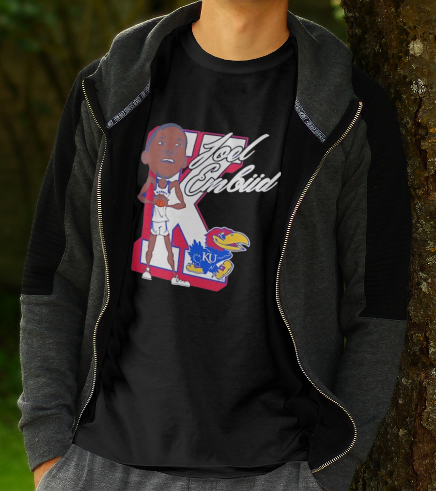 Joel Embiid Kansas Jayhawks KU Cartoon Bobblehead T-Shirt