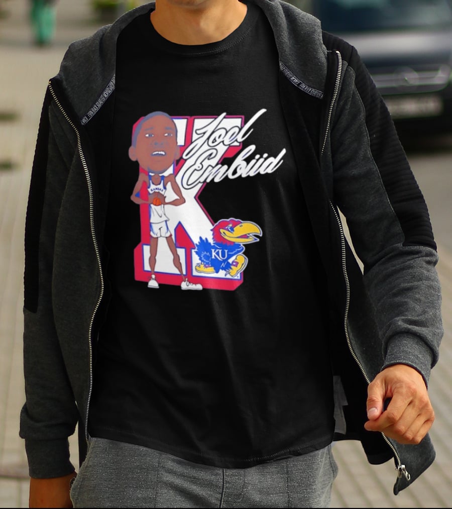 Joel Embiid Kansas Jayhawks KU Cartoon Bobblehead T-Shirt