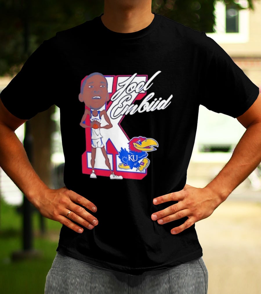 Joel Embiid Kansas Jayhawks KU Cartoon Bobblehead T-Shirt