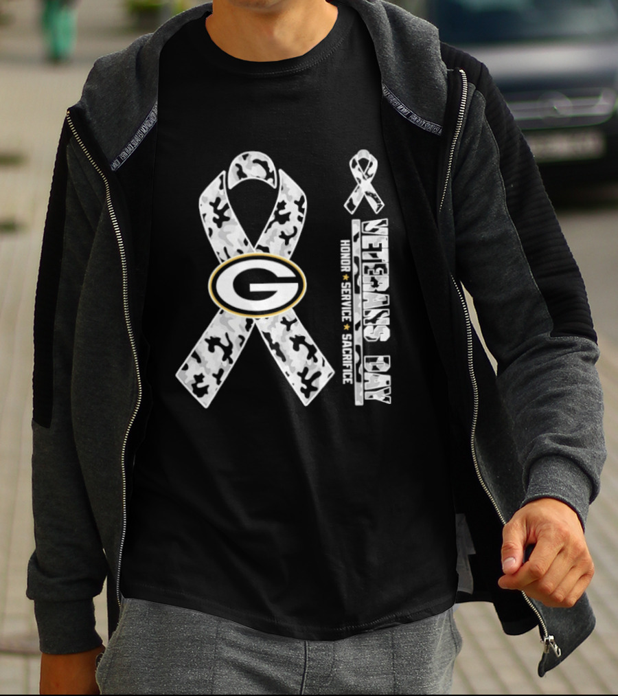 Green Bay Packers Veterans Day 2026 Honor Service Sacrifice G Camo Ribbon T-Shirt