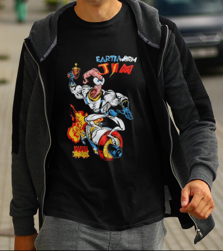 Earthworm Jim Marvel Absurd Dynamic Action Scene T-Shirt