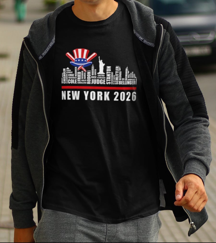 New York 2026 Yankees Baseball Skyline Statue Liberty Judge Rizzo Cabrera Torres T-Shirt