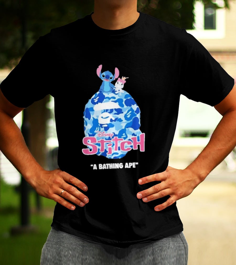 Disney Stitch A Bathing Ape Bape Camo Collaboration 2026 T-Shirt