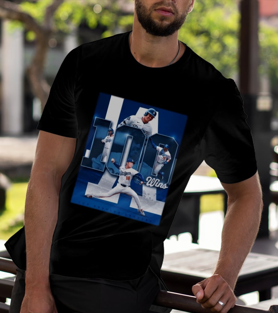 Original MLB Los Angeles Dodgers 100 Wins Player Celebration Victory T-Shirt