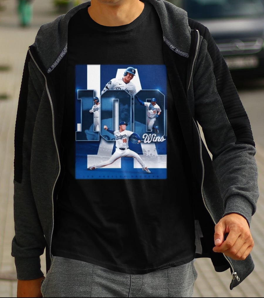 Original MLB Los Angeles Dodgers 100 Wins Player Celebration Victory T-Shirt