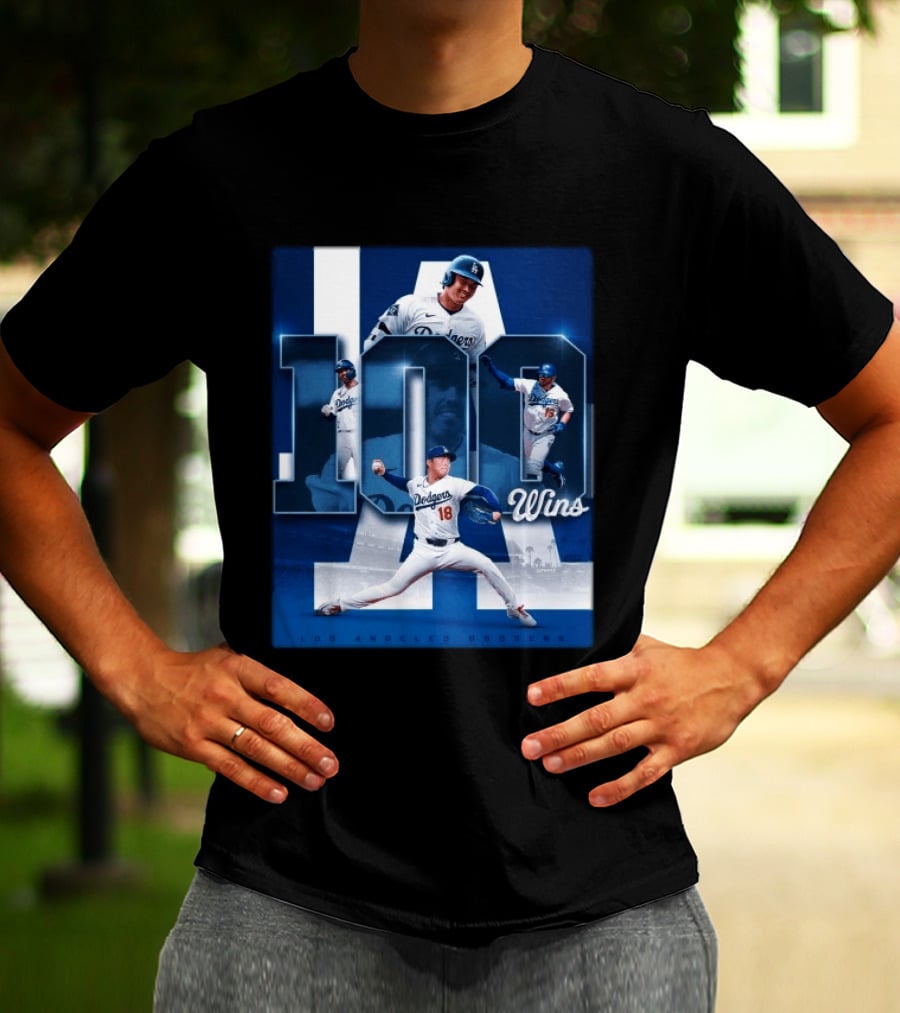 Original MLB Los Angeles Dodgers 100 Wins Player Celebration Victory T-Shirt