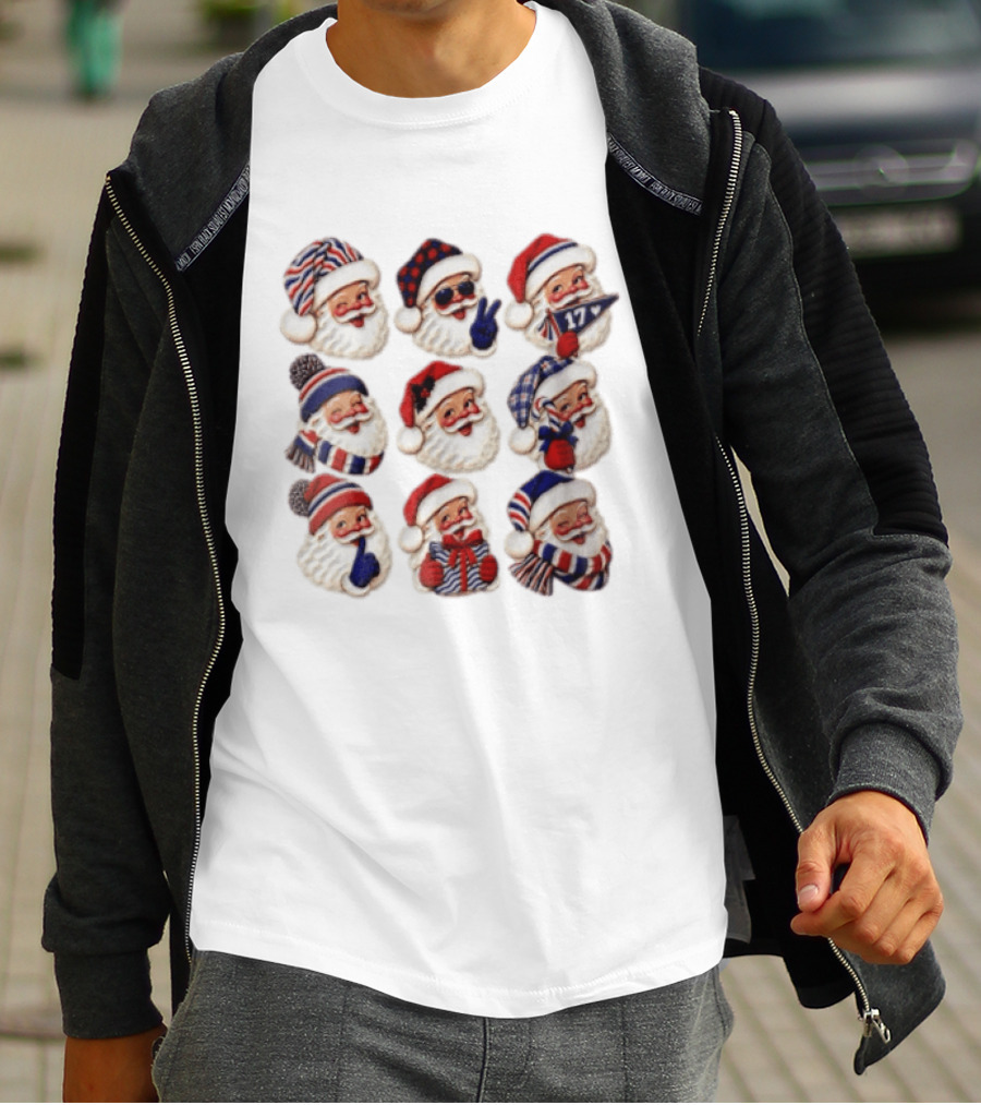 Buffalo Christmas Santas In Holiday Hats And Scarves With 17 Banner T-Shirt