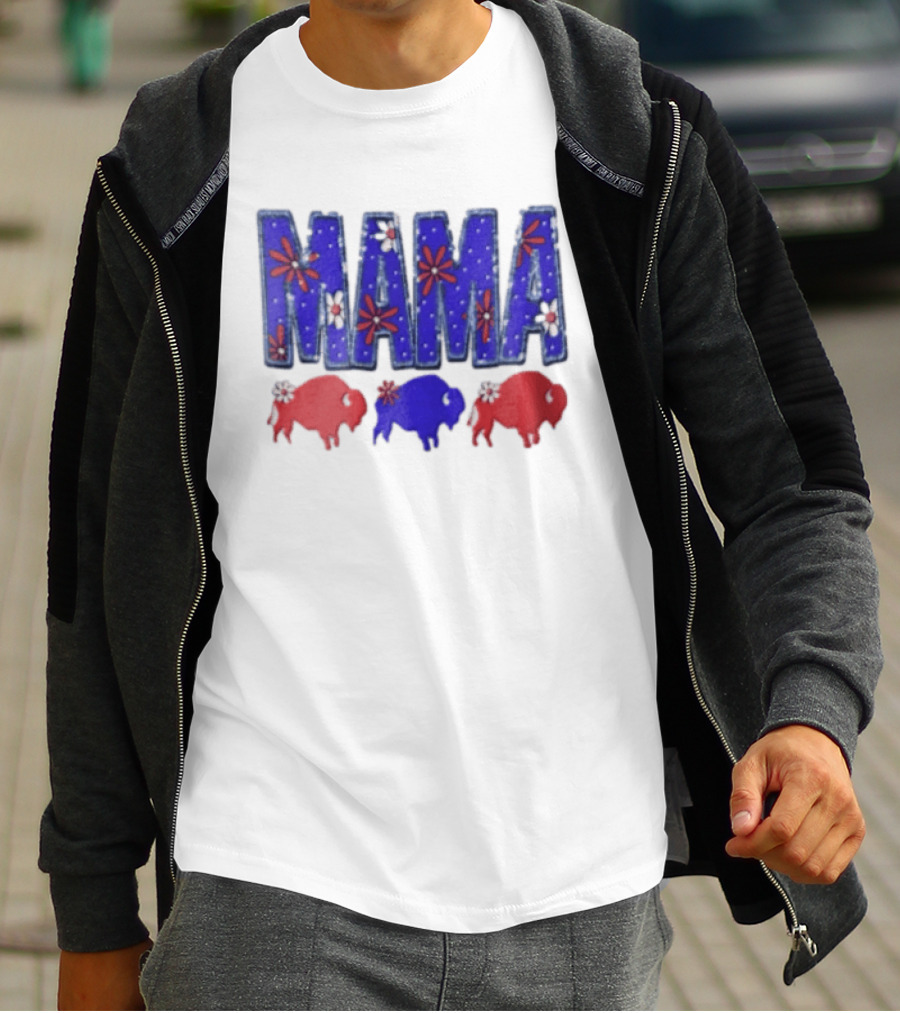 MAMA Buffalo Red White And Blue Floral T-Shirt