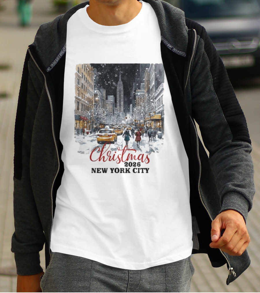 Christmas 2026 New York City Empire State Building Snow Scene T-Shirt