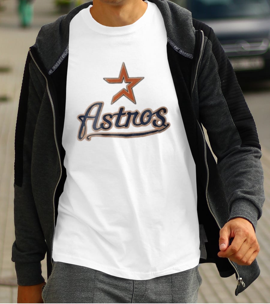 Houston Astros Orange Star Navy Script T-Shirt