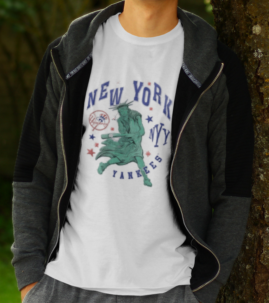 New York Yankees NYY Statue Of Liberty Swinging Baseball Bat MLB Red Stars T-Shirt