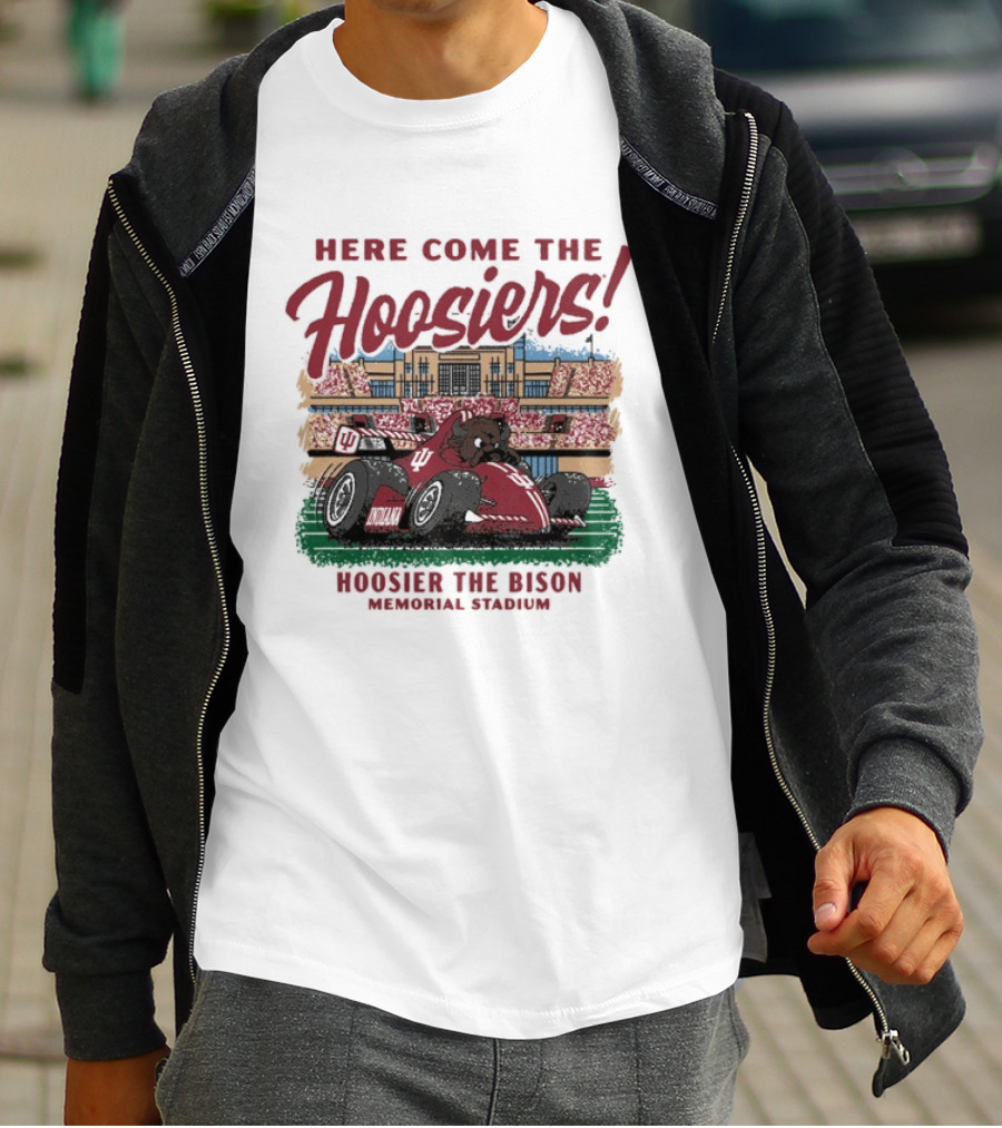 Here Come The Hoosiers Hoosier The Bison Memorial Stadium IndyCar Racing T-Shirt