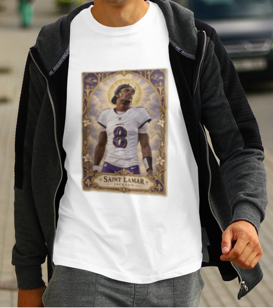 Saint Lamar Jackson Baltimore Ravens 8 Football Jersey Halo T-Shirt
