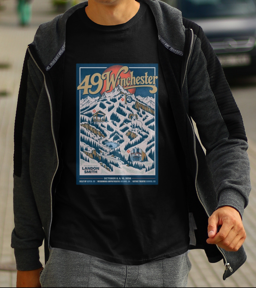 49 Winchester Aspen CO Landon Smith October 8 10 2026 Mishawaka Amphitheatre Belly Up Gothic Theatre Denver T-Shirt