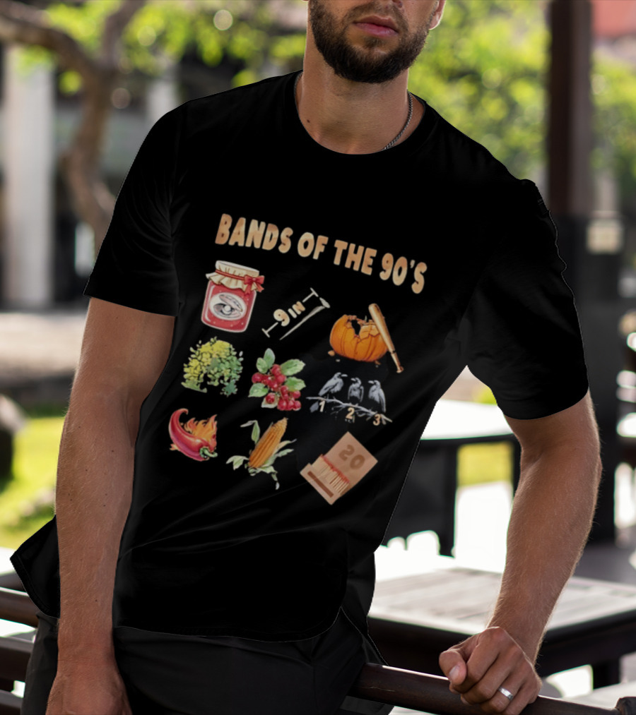 Bands Of The 90's Jar Corn Crows Matches Pumpkin 9in Chili Peppers Bush Berries T-Shirt