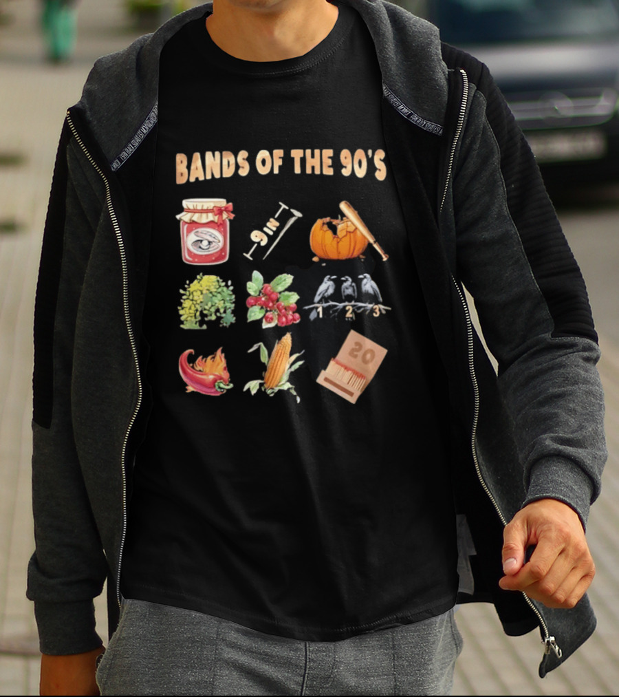 Bands Of The 90's Jar Corn Crows Matches Pumpkin 9in Chili Peppers Bush Berries T-Shirt