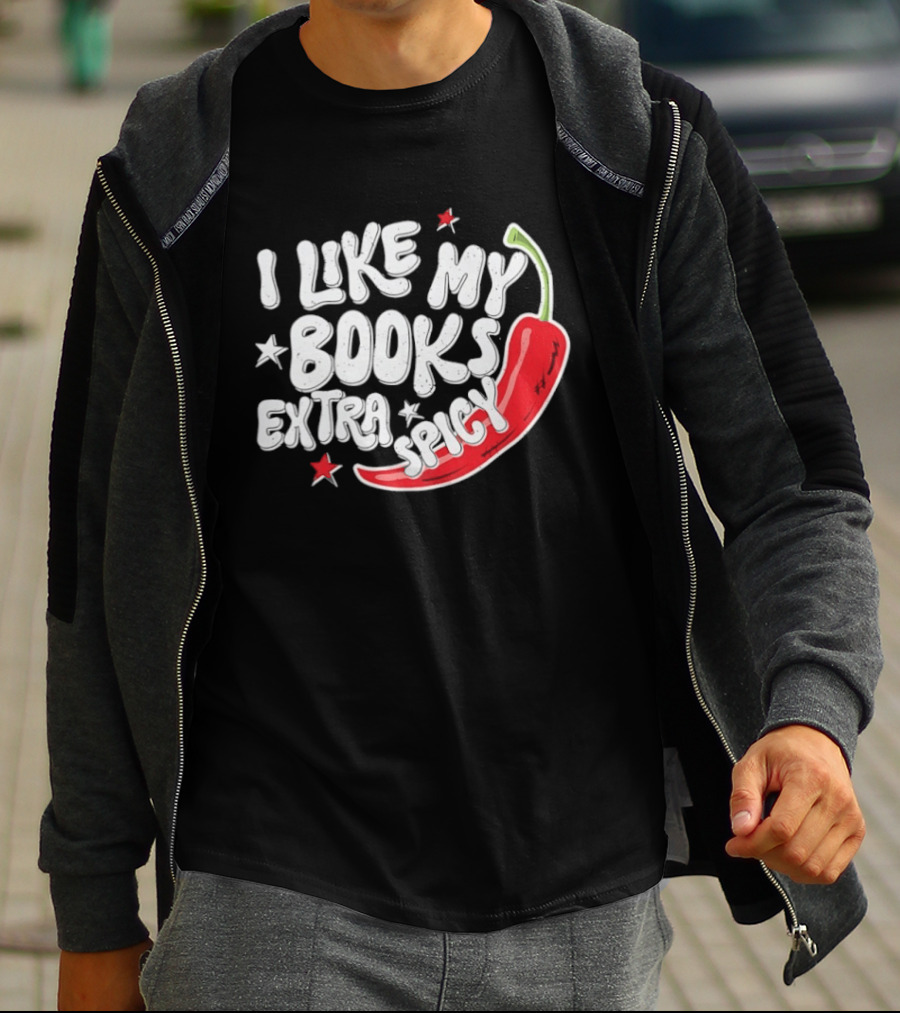 I Like My Books Extra Spicy Pepper Stars T-Shirt