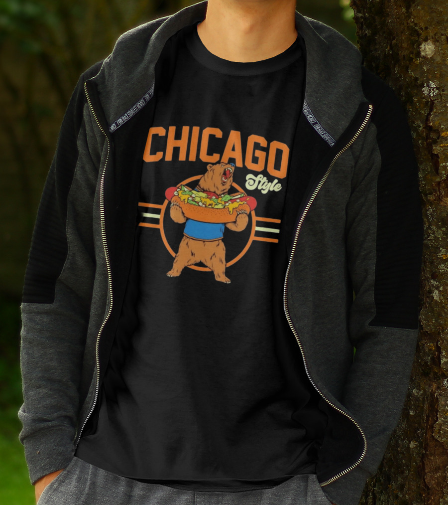 Chicago Style Bear With Giant Hot Dog T-Shirt