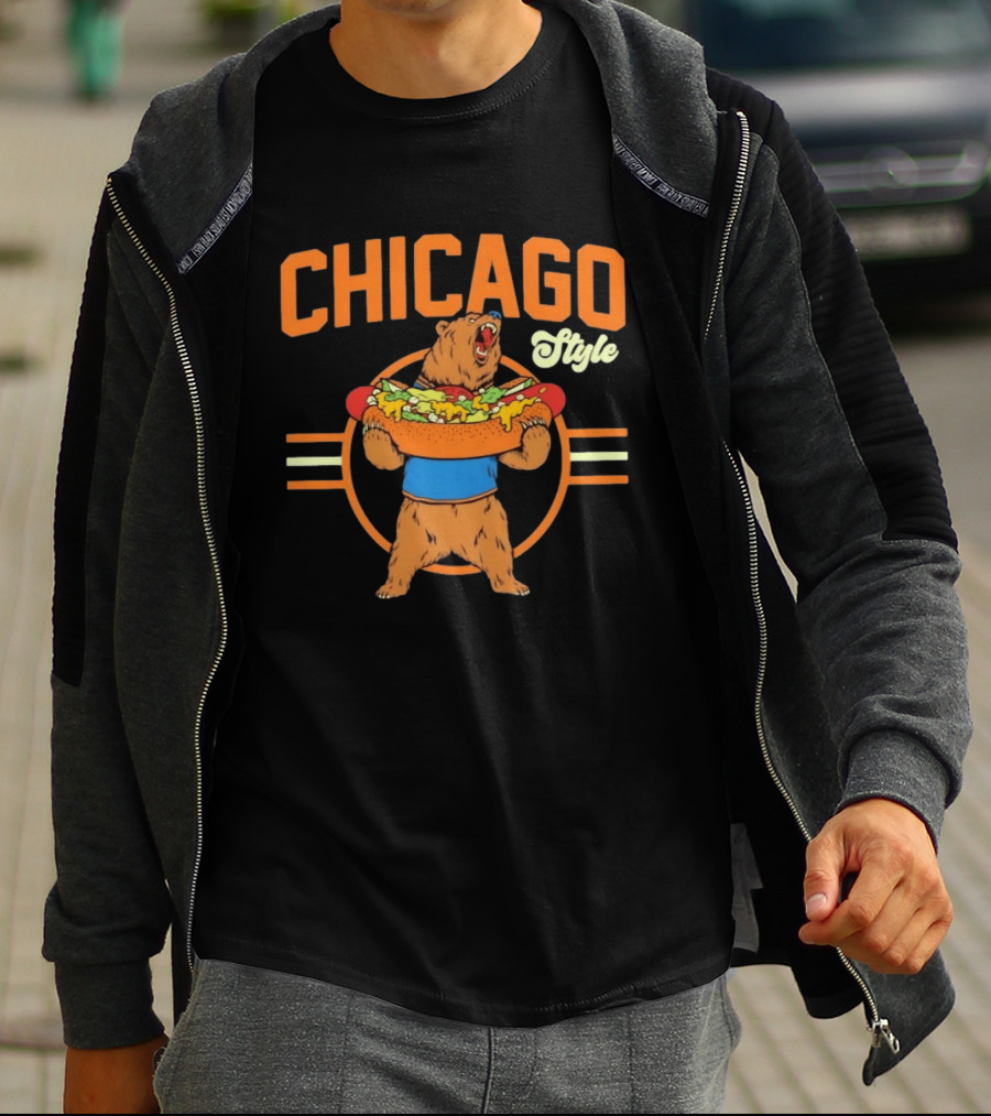 Chicago Style Bear With Giant Hot Dog T-Shirt