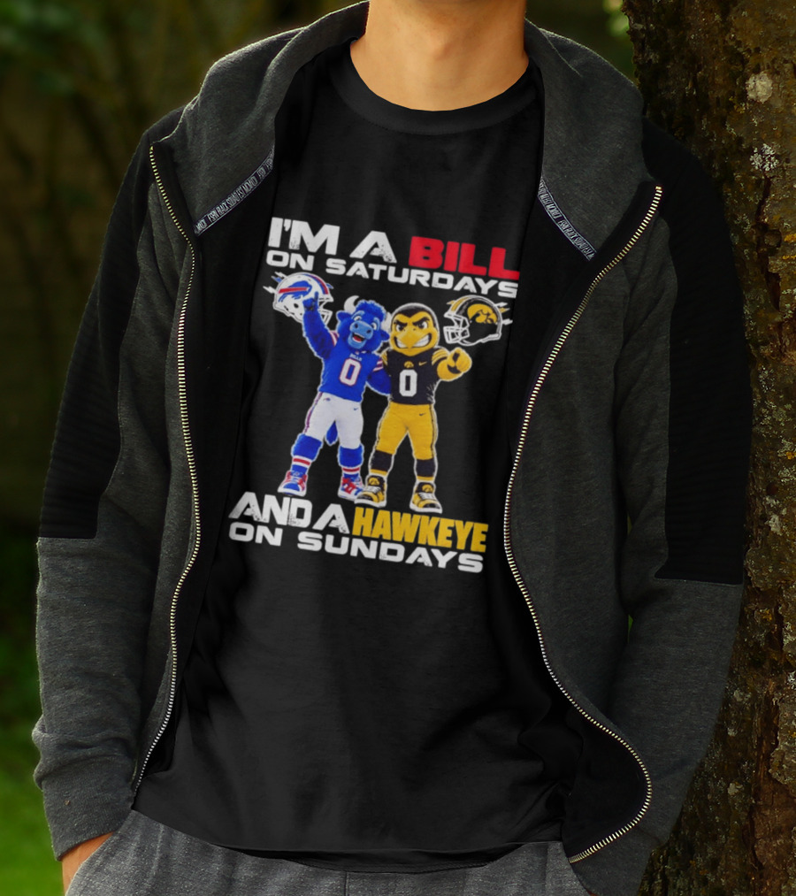 Buffalo Bills And Iowa Hawkeyes Mascots I'm A Bill On Saturdays And A Hawkeye On Sundays T-Shirt