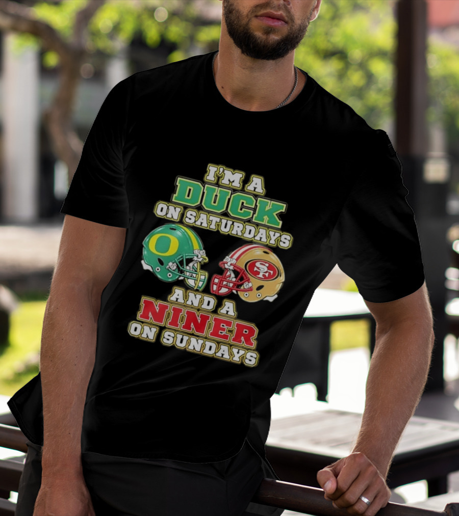 I'm A Duck On Saturdays And A Niner On Sundays Helmet T-Shirt